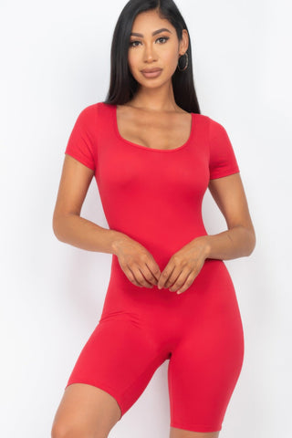 Short Sleeve Scoop Neck Bodycon Romper - Wear Arielle