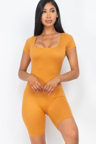 Short Sleeve Scoop Neck Bodycon Romper - Wear Arielle