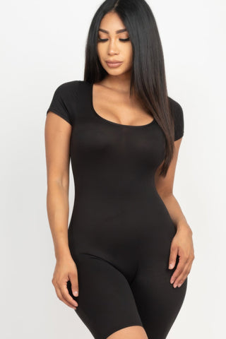 Short Sleeve Scoop Neck Bodycon Romper - Wear Arielle