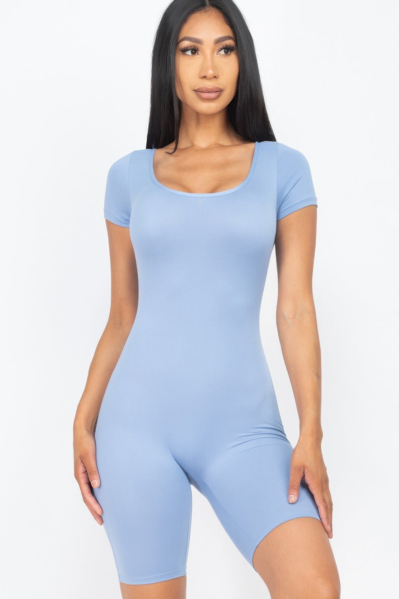 Short Sleeve Scoop Neck Bodycon Romper - Wear Arielle