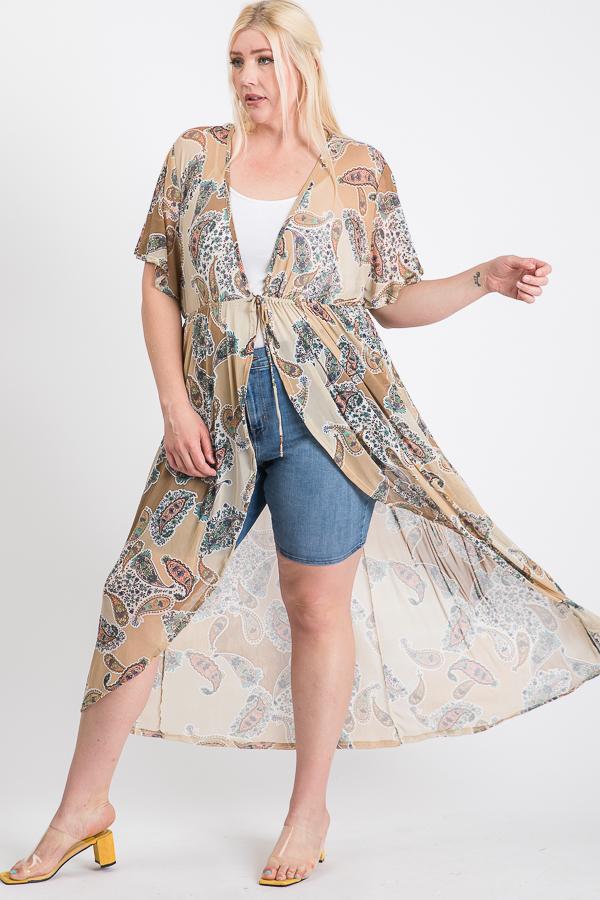 Short Sleeves Long - line Printed Mesh Open Cardigan - Wear Arielle