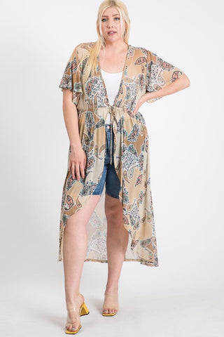 Short Sleeves Long - line Printed Mesh Open Cardigan - Wear Arielle