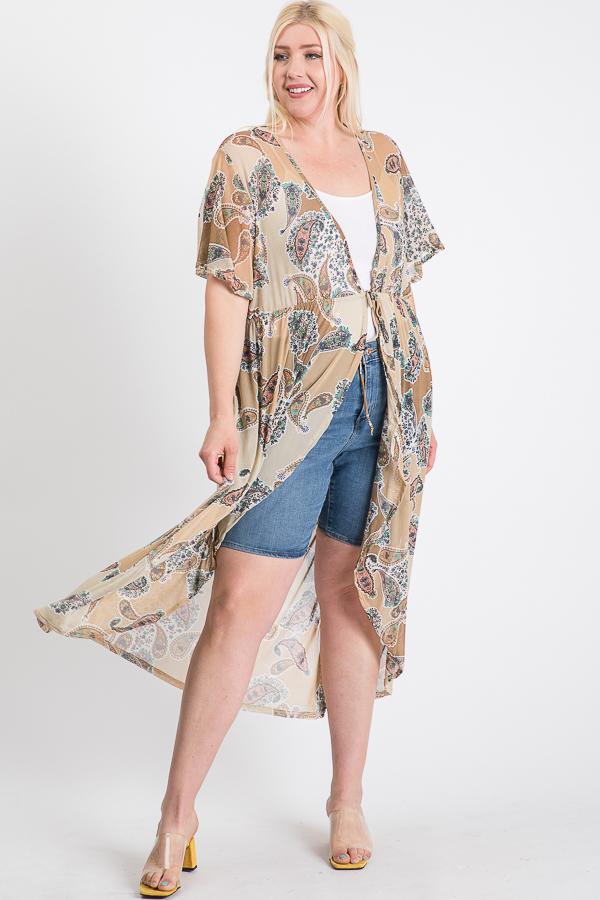 Short Sleeves Long - line Printed Mesh Open Cardigan - Wear Arielle