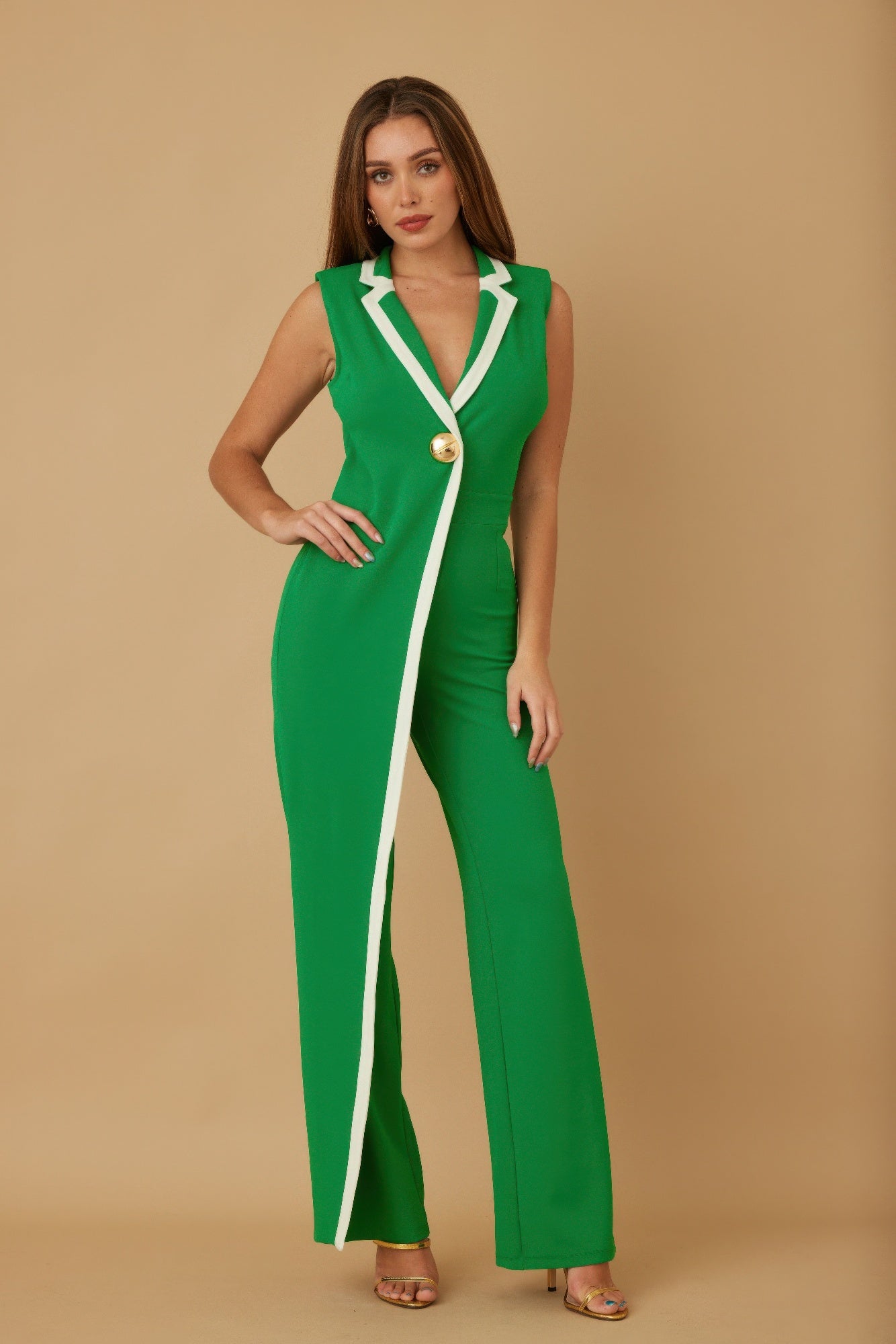 Single Golden Bell Button Jumpsuit - Wear Arielle