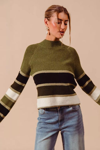 SO ME Multi Color Striped Mock Neck Sweater - Wear Arielle