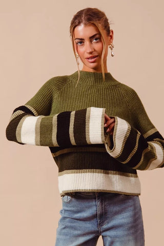 SO ME Multi Color Striped Mock Neck Sweater - Wear Arielle