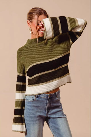 SO ME Multi Color Striped Mock Neck Sweater - Wear Arielle