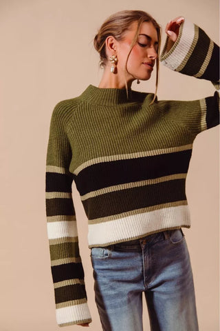 SO ME Multi Color Striped Mock Neck Sweater - Wear Arielle