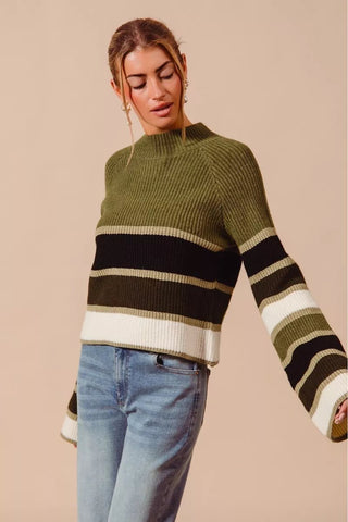 SO ME Multi Color Striped Mock Neck Sweater - Wear Arielle