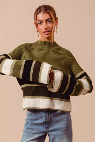 SO ME Multi Color Striped Mock Neck Sweater - Wear Arielle