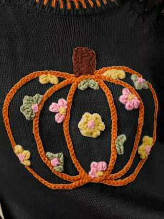 SO ME Pumpkin Floral Embroidered Thanksgiving Sweater - Wear Arielle