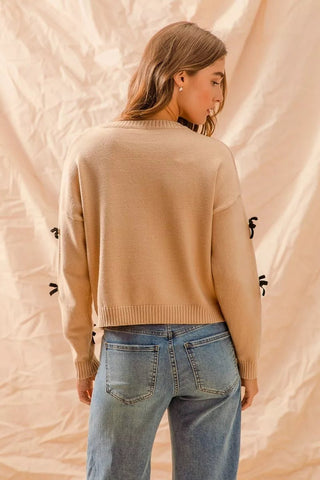 SO ME Ribbon Bow Applique Sweater - Wear Arielle