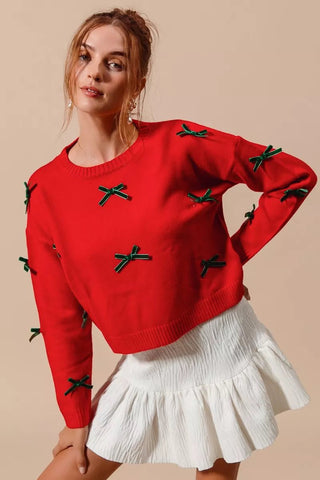SO ME Ribbon Bow Applique Sweater - Wear Arielle