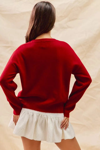 SO ME Teddy Bear With Check Ribbon Christmas Sweater - Wear Arielle