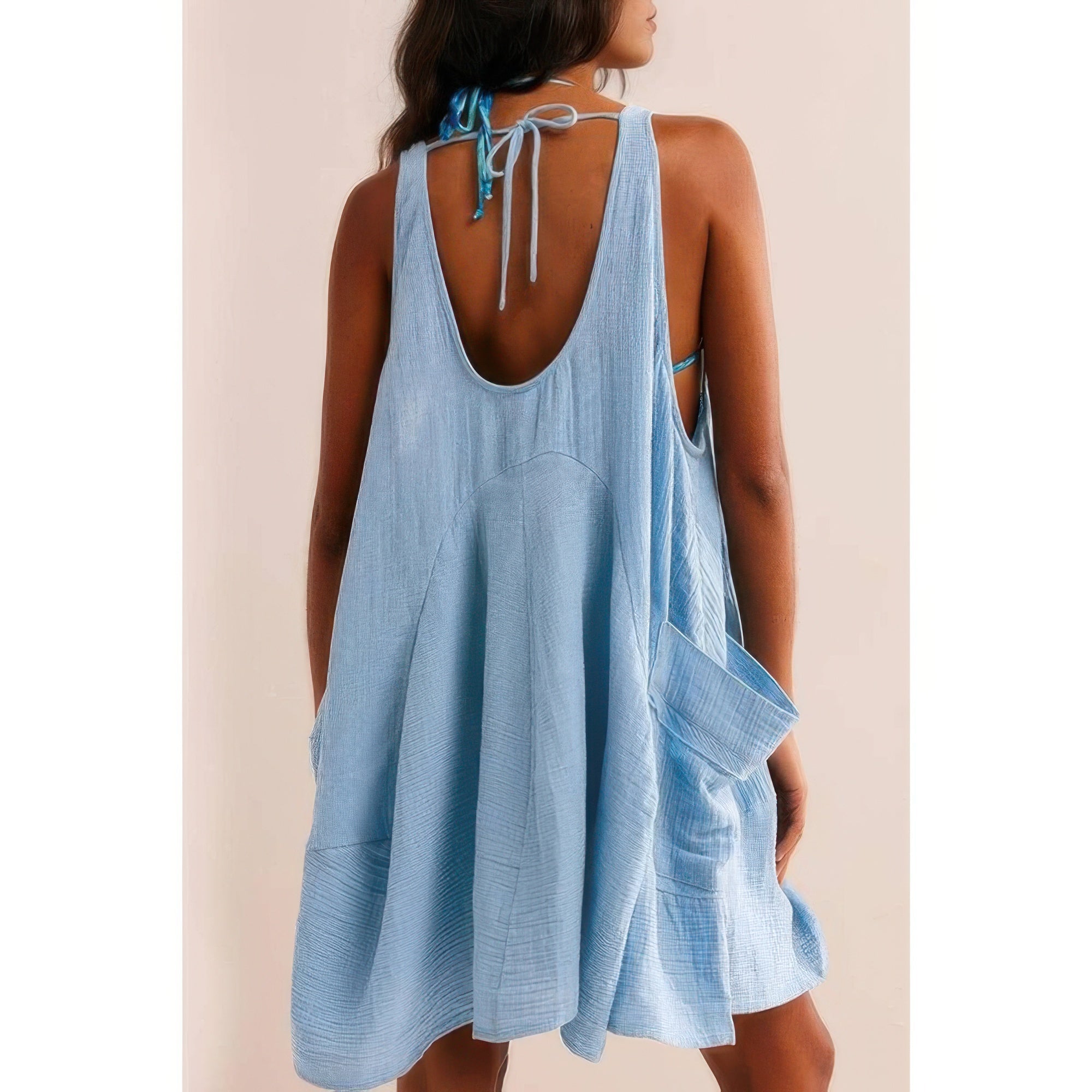 Solid A Line Pockets Low Back Knot Midi Dress - Wear Arielle