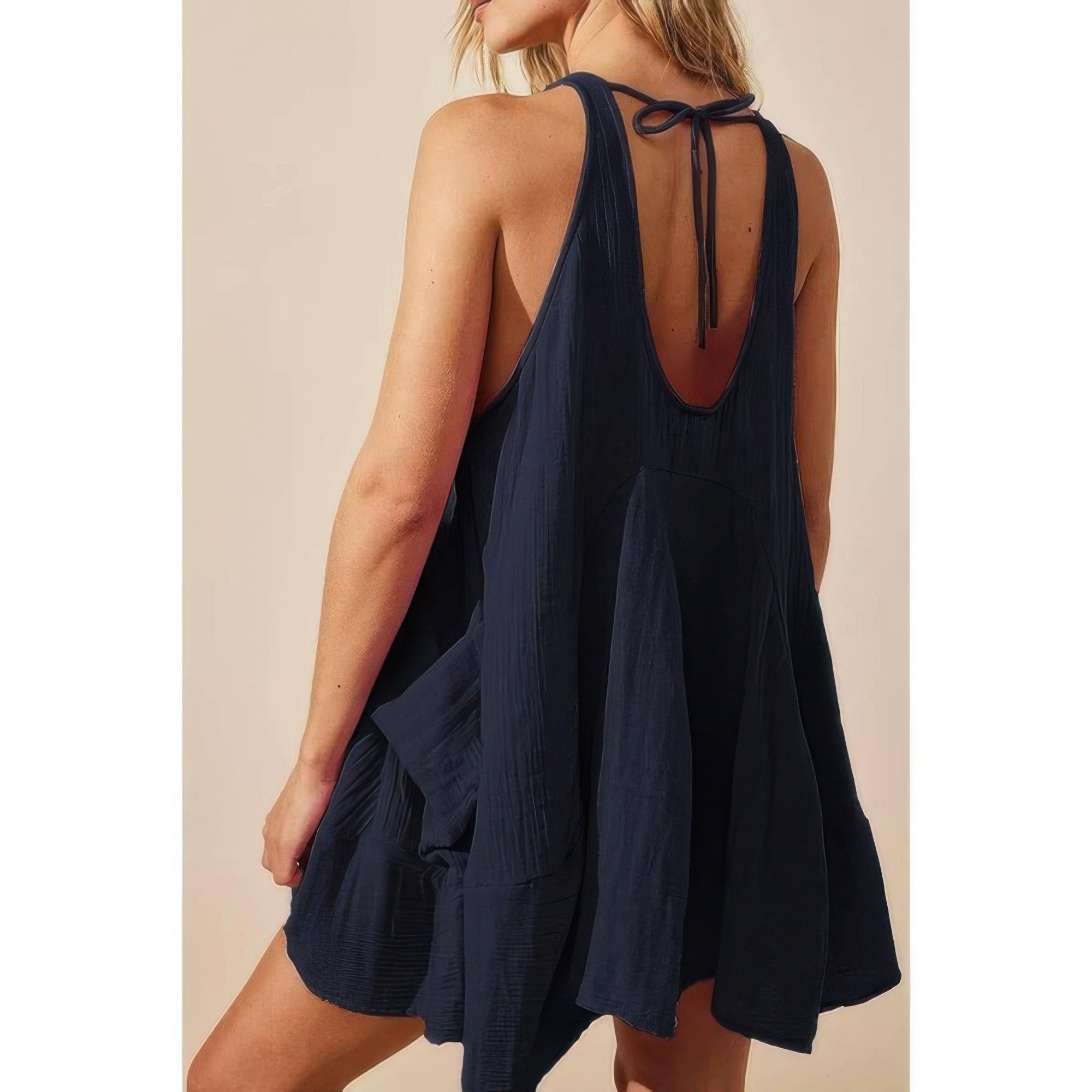 Solid A Line Pockets Low Back Knot Midi Dress - Wear Arielle