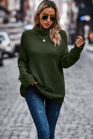 Solid Knit Long Sleeve Turtleneck Loose Sweater - Wear Arielle