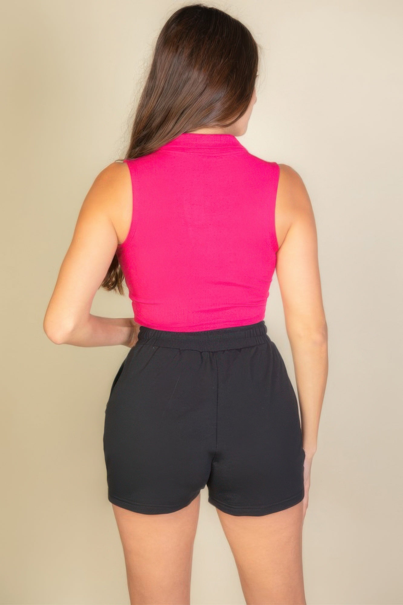 Solid Ribbed Polo Neck Tank Top - Wear Arielle