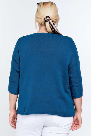 Solid Round Neck 3/4 Sleeve Sweater Top - Wear Arielle