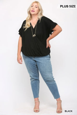 Solid Viscose Knit Surplice Top With Ruffle Sleeve - Wear Arielle