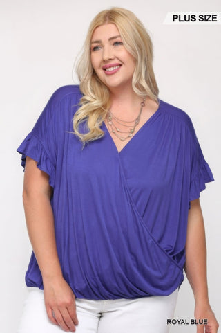 Solid Viscose Knit Surplice Top With Ruffle Sleeve - Wear Arielle