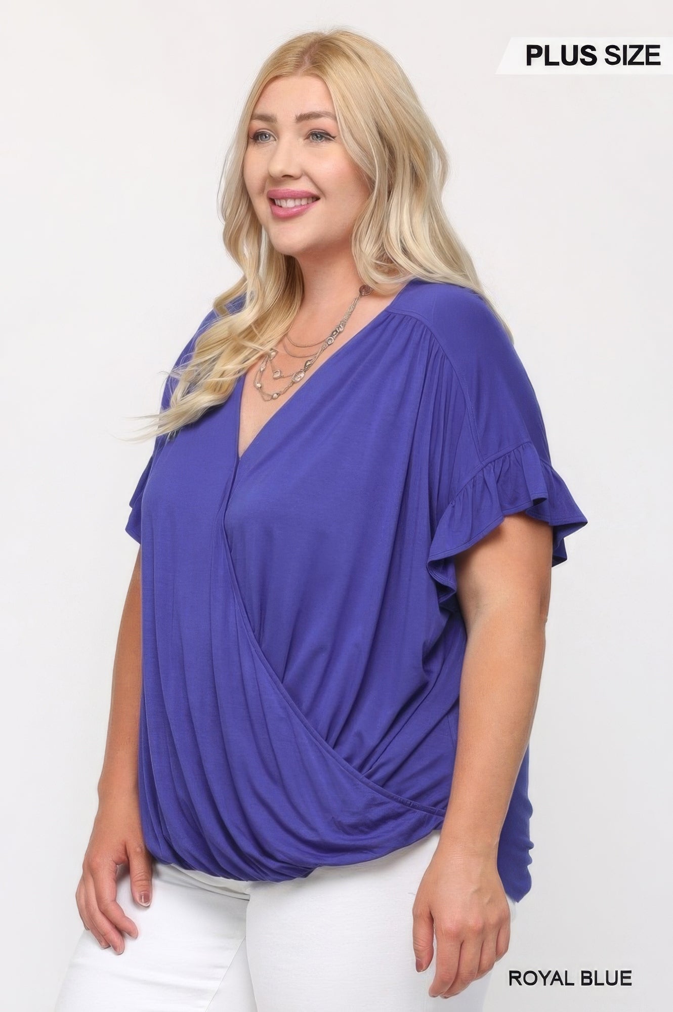 Solid Viscose Knit Surplice Top With Ruffle Sleeve - Wear Arielle