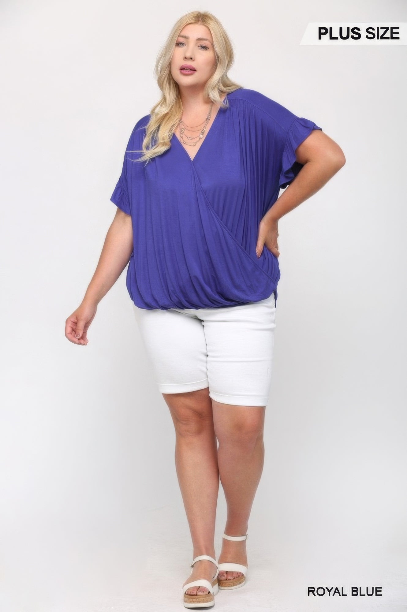 Solid Viscose Knit Surplice Top With Ruffle Sleeve - Wear Arielle