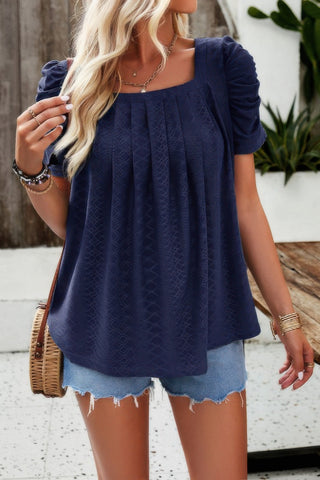 Square Neck Puff Sleeve Tunic Tops Eyelet Shirt - Wear Arielle