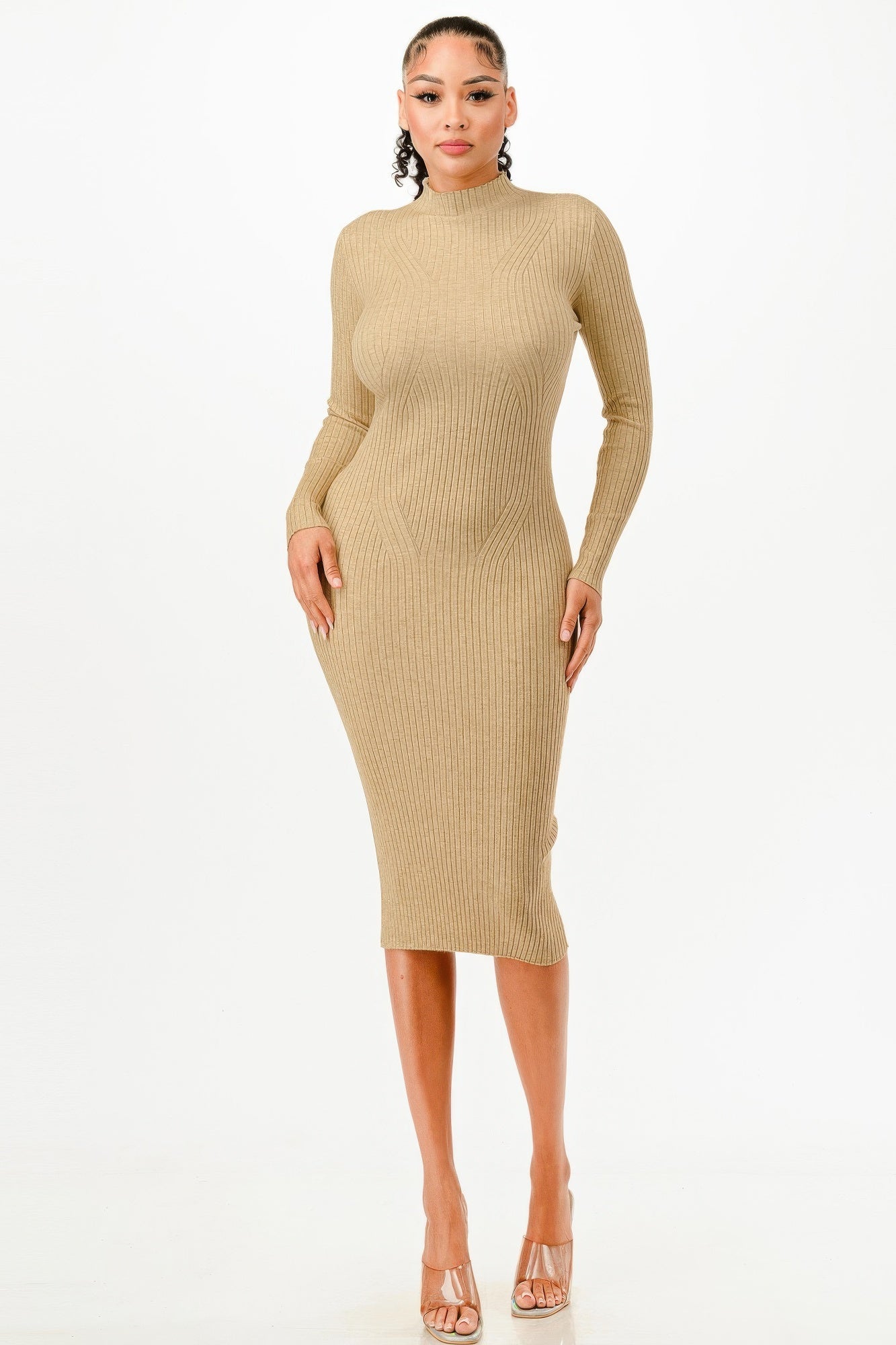 Stand Collar Sweater Bodycon Dress - Wear Arielle