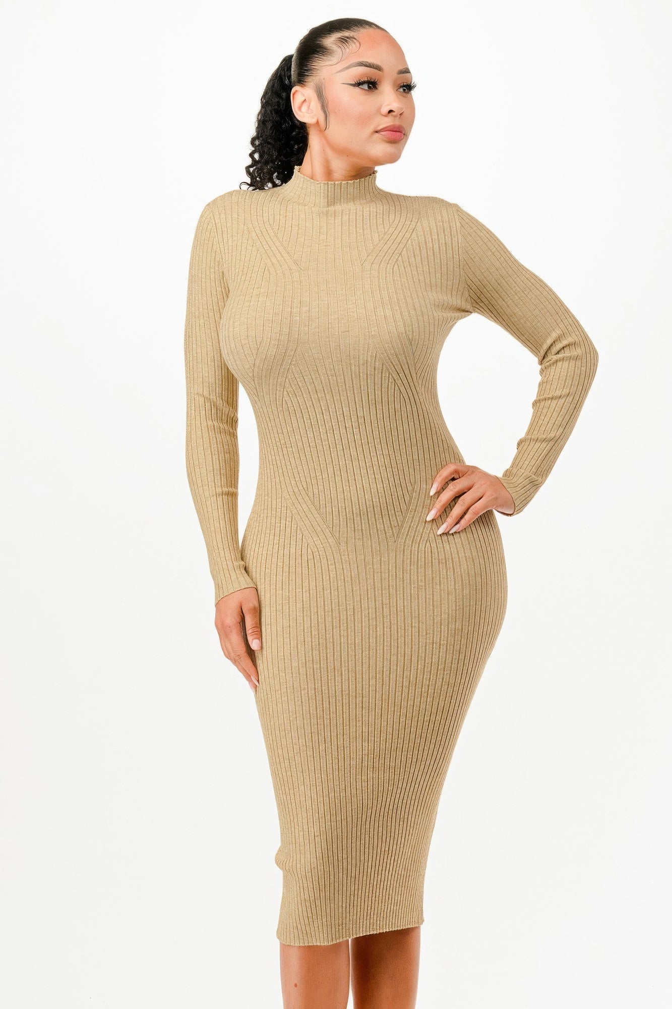 Stand Collar Sweater Bodycon Dress - Wear Arielle