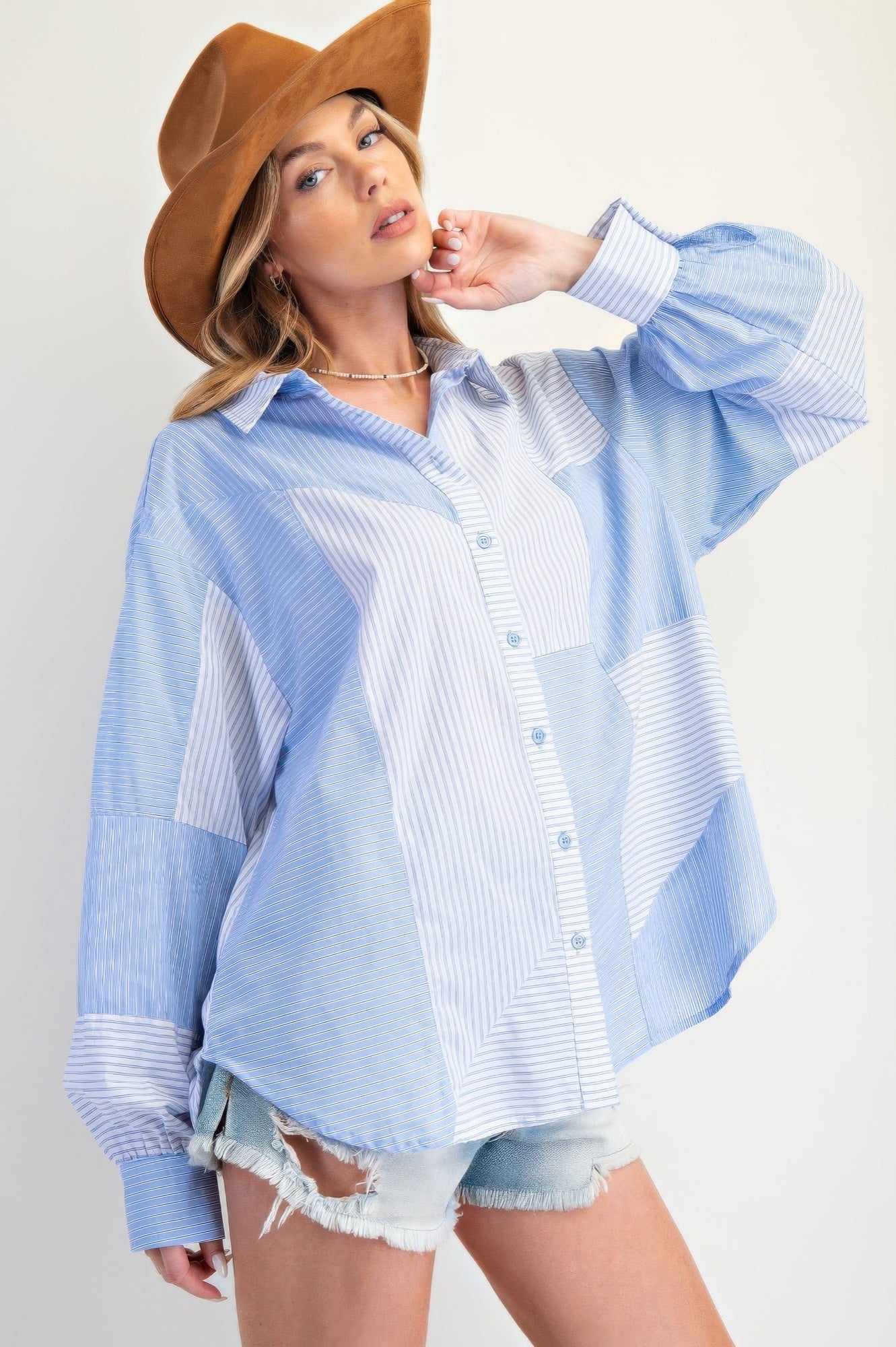 Stripe Mix Button Down Shirt - Wear Arielle