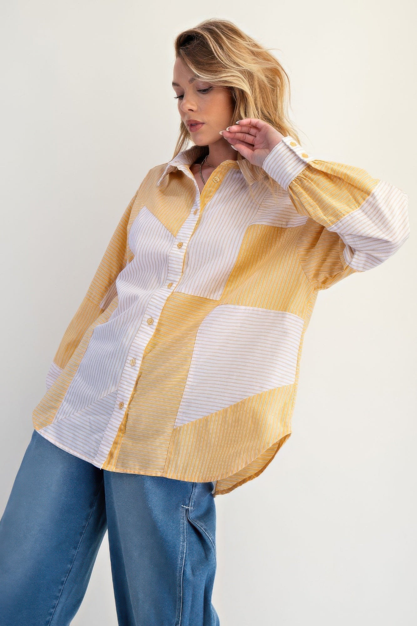 Stripe Mix Button Down Shirt - Wear Arielle