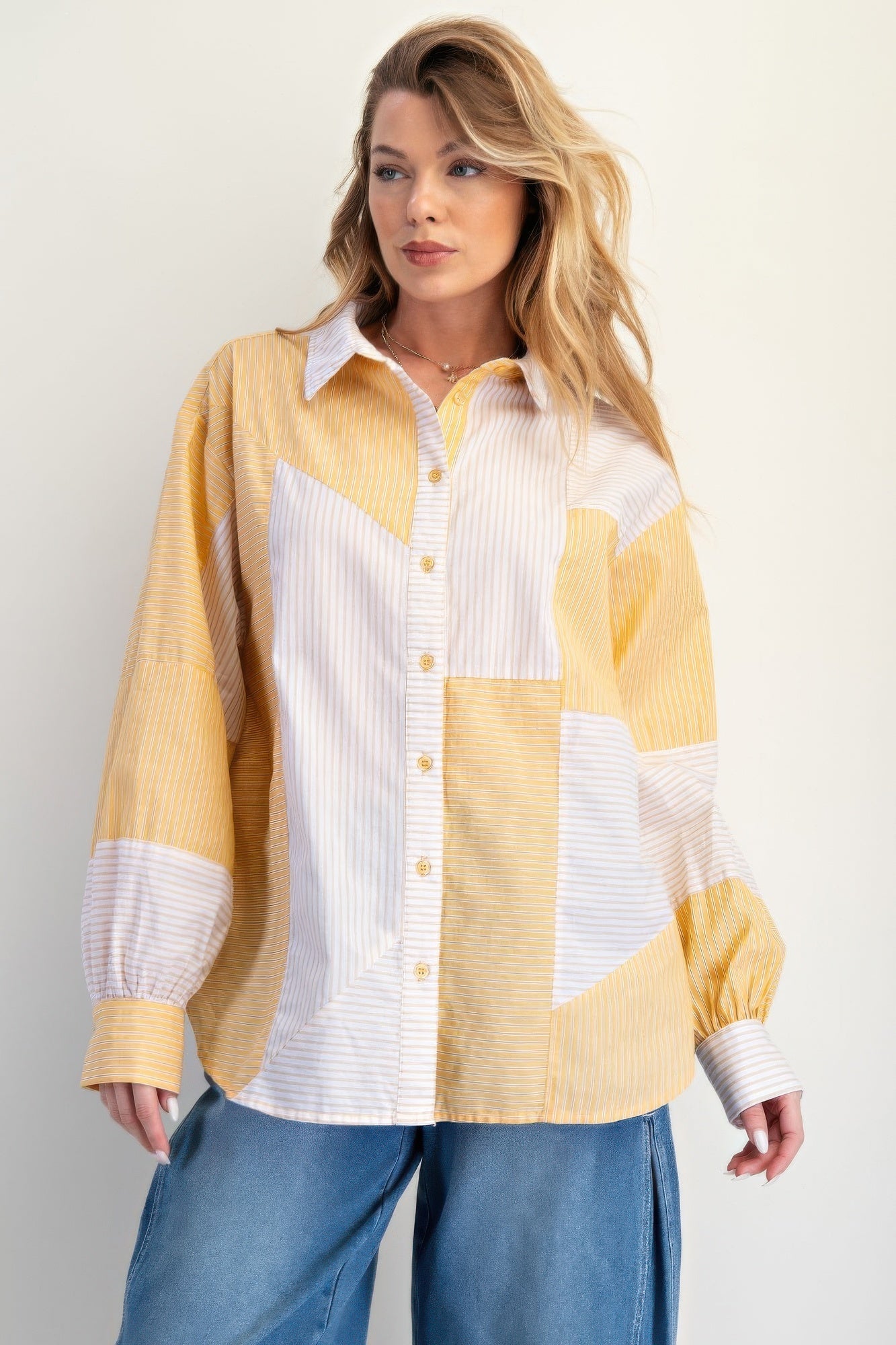 Stripe Mix Button Down Shirt - Wear Arielle
