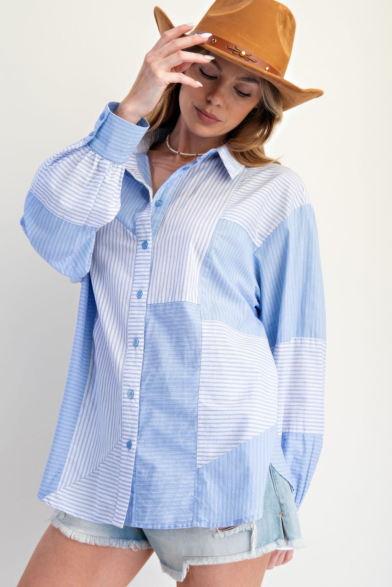 Stripe Mix Button Down Shirt - Wear Arielle