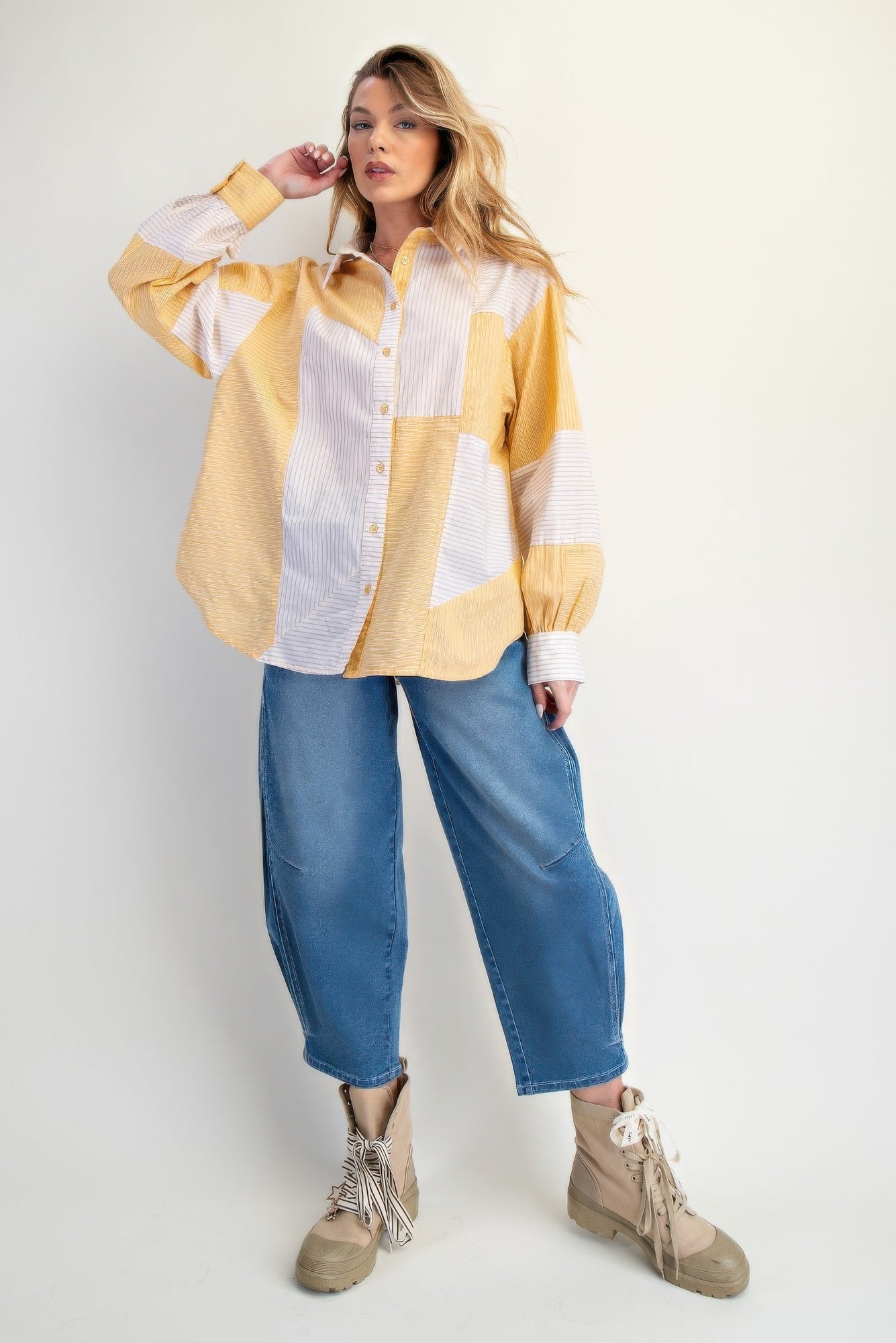 Stripe Mix Button Down Shirt - Wear Arielle
