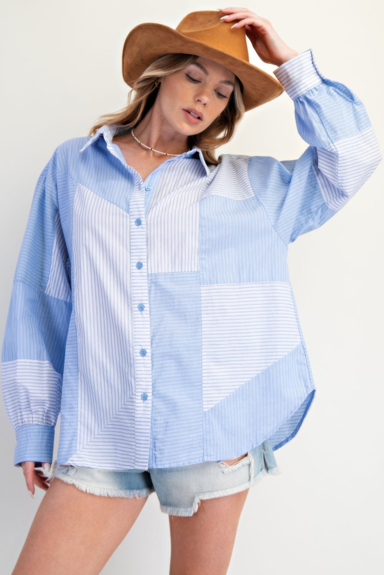 Stripe Mix Button Down Shirt - Wear Arielle