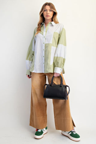 Stripe Mix Button Down Shirt - Wear Arielle