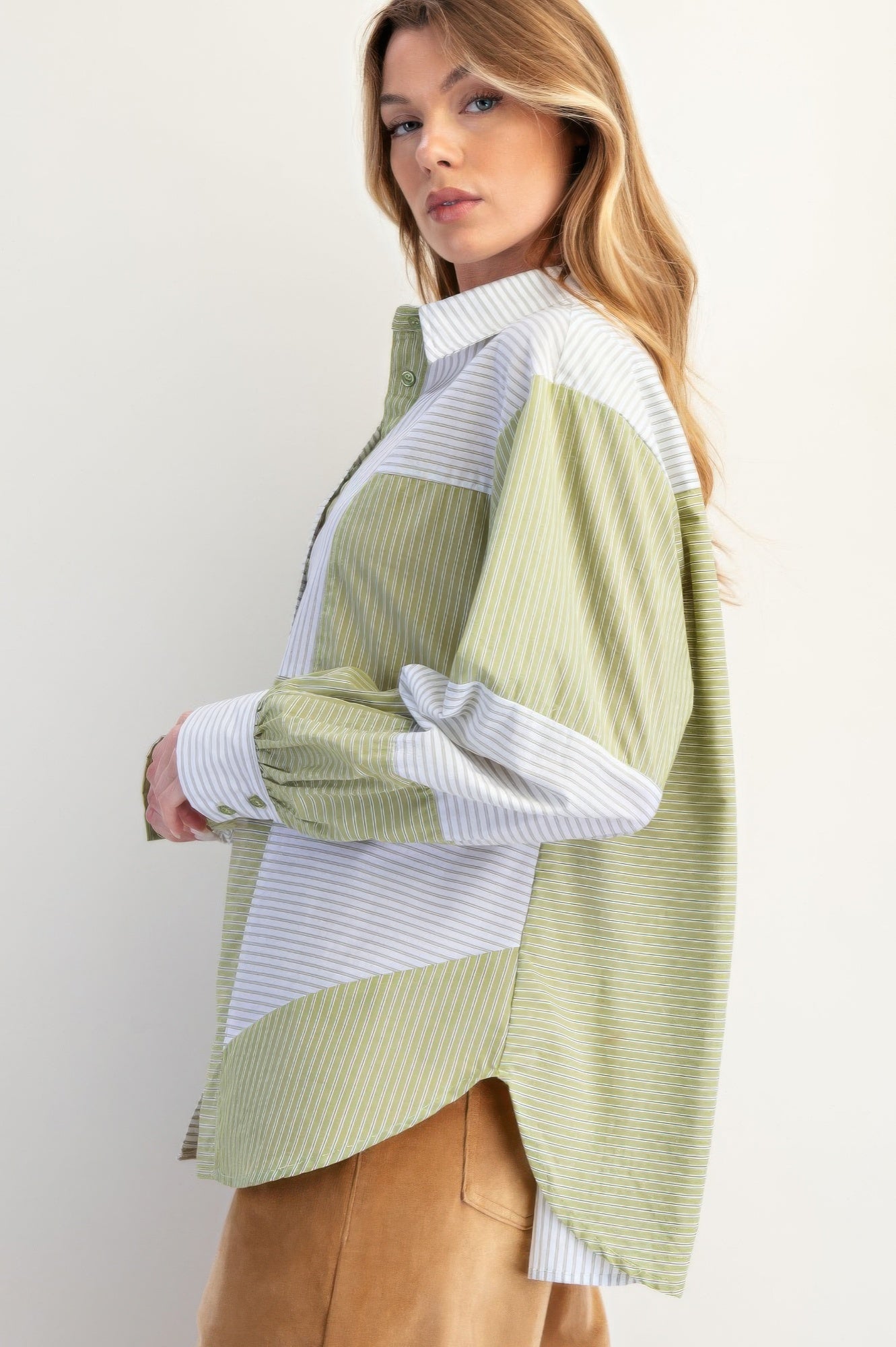 Stripe Mix Button Down Shirt - Wear Arielle