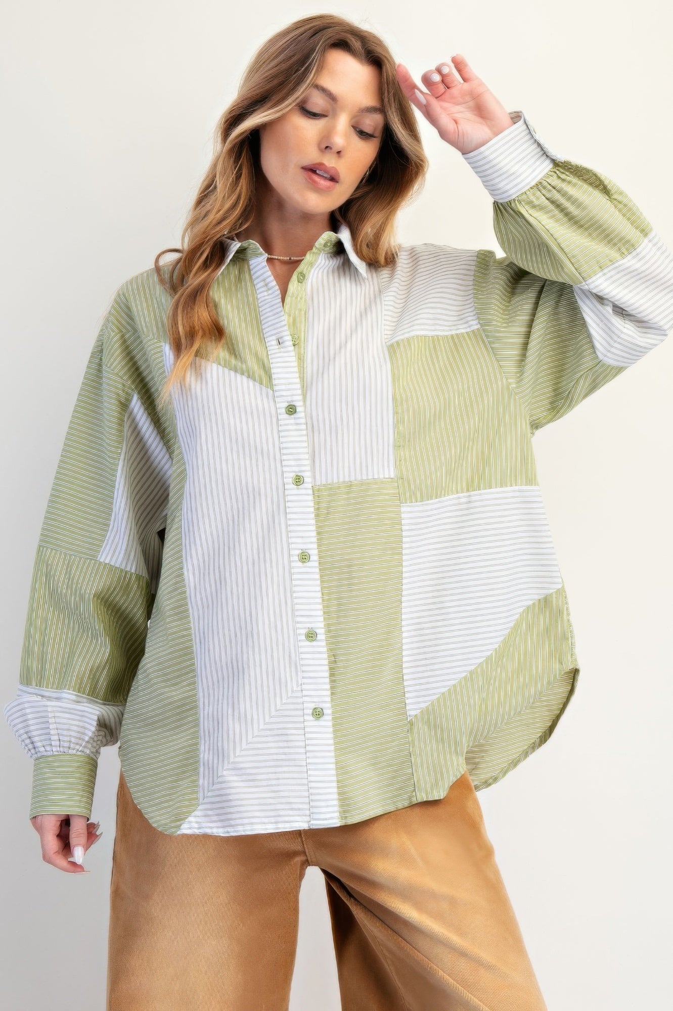 Stripe Mix Button Down Shirt - Wear Arielle
