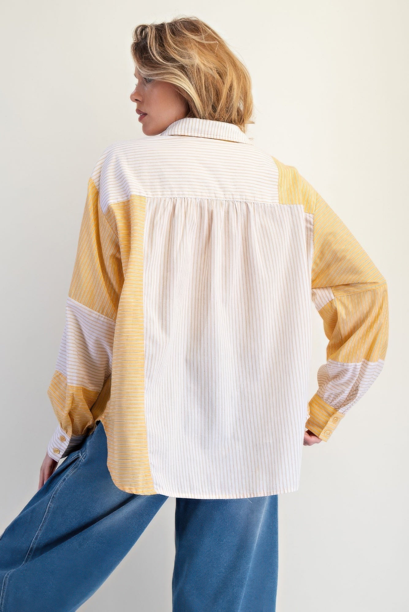 Stripe Mix Button Down Shirt - Wear Arielle