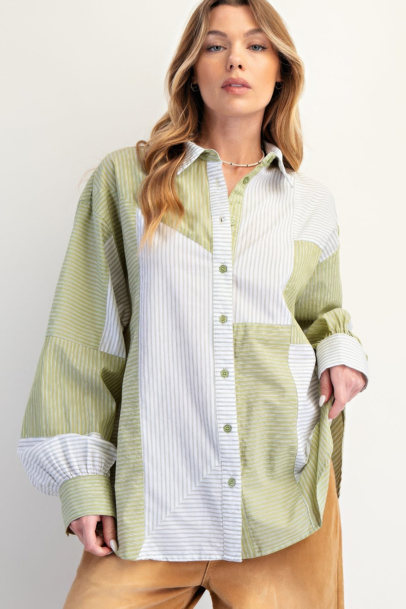 Stripe Mix Button Down Shirt - Wear Arielle