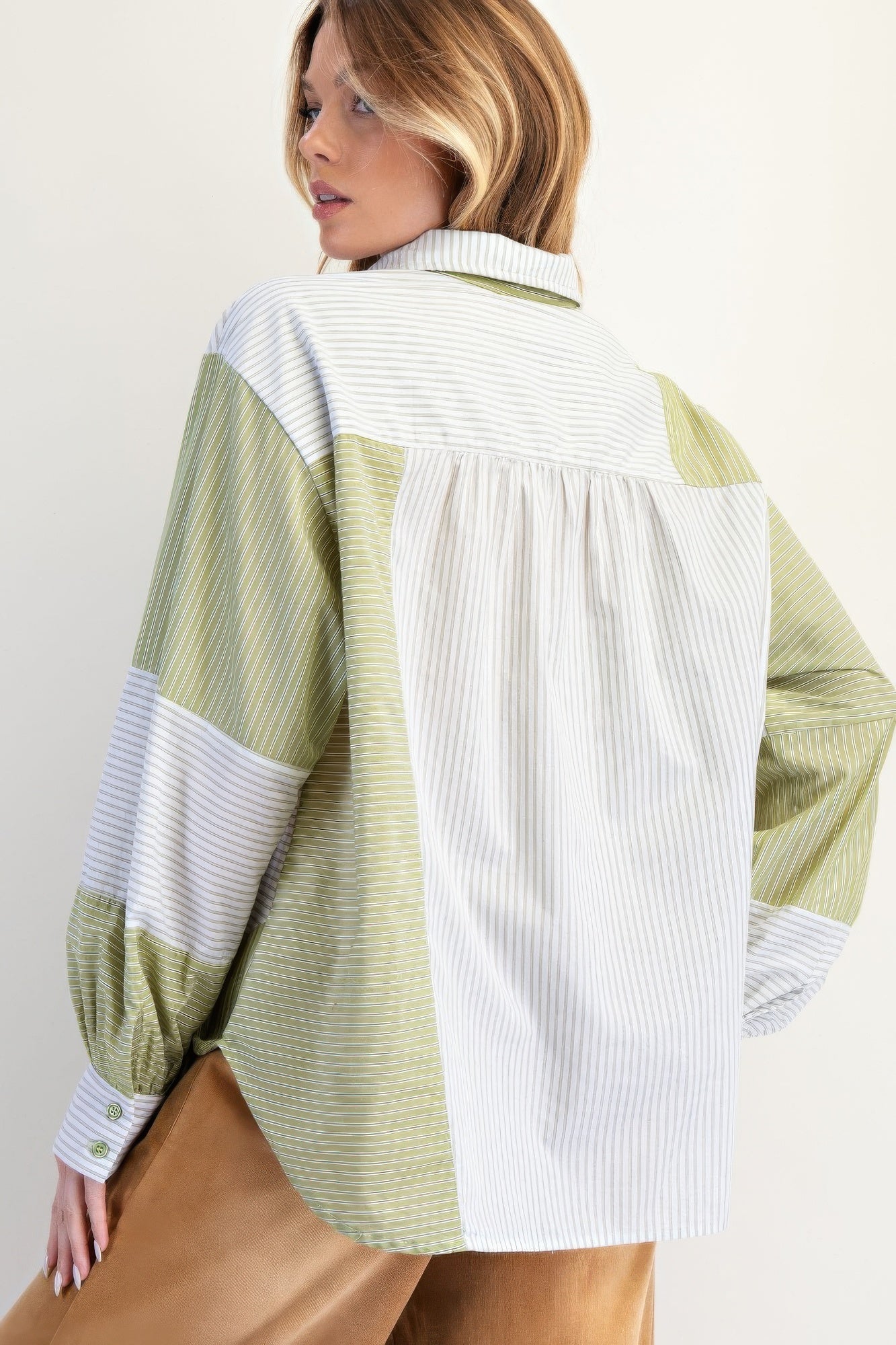 Stripe Mix Button Down Shirt - Wear Arielle