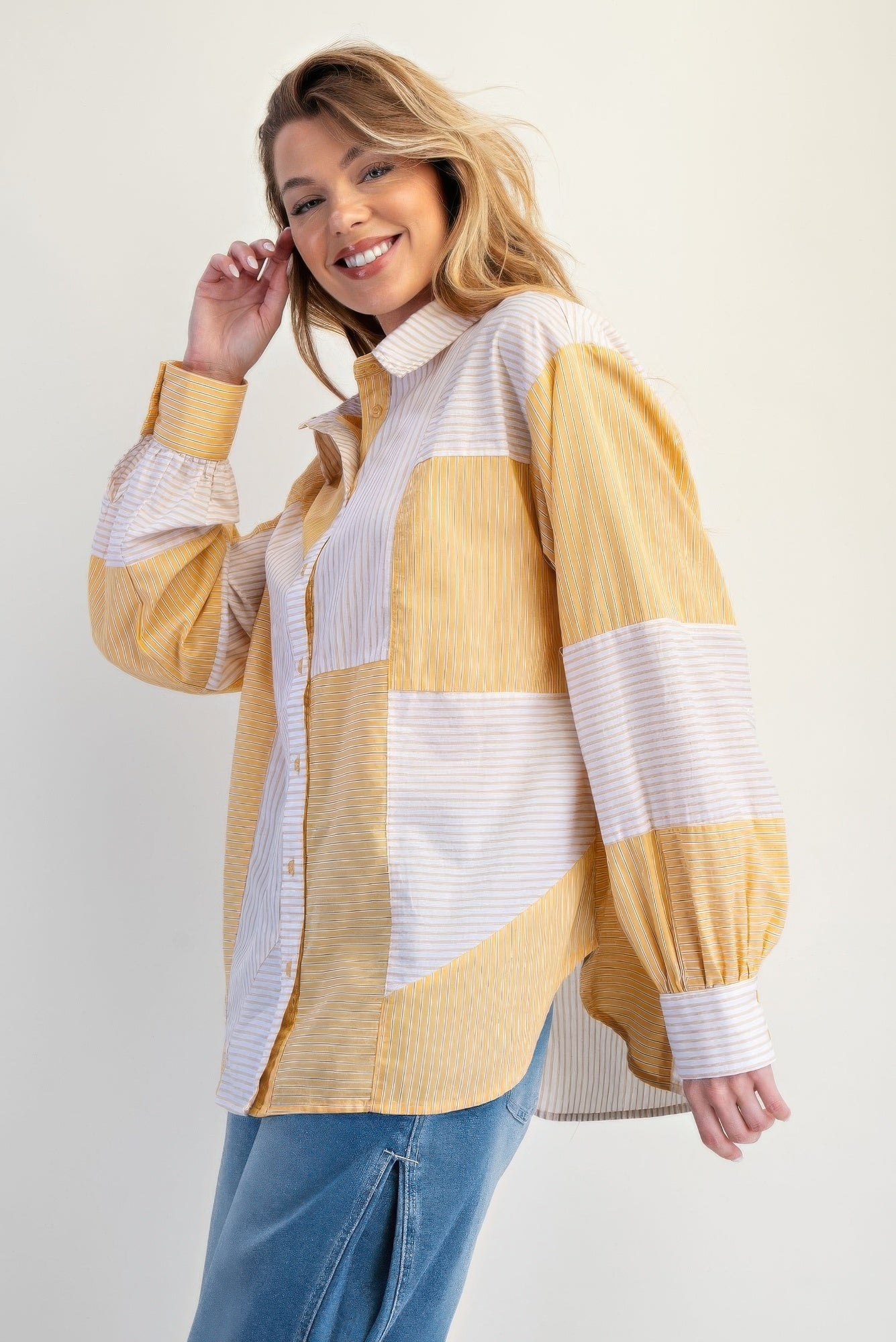 Stripe Mix Button Down Shirt - Wear Arielle