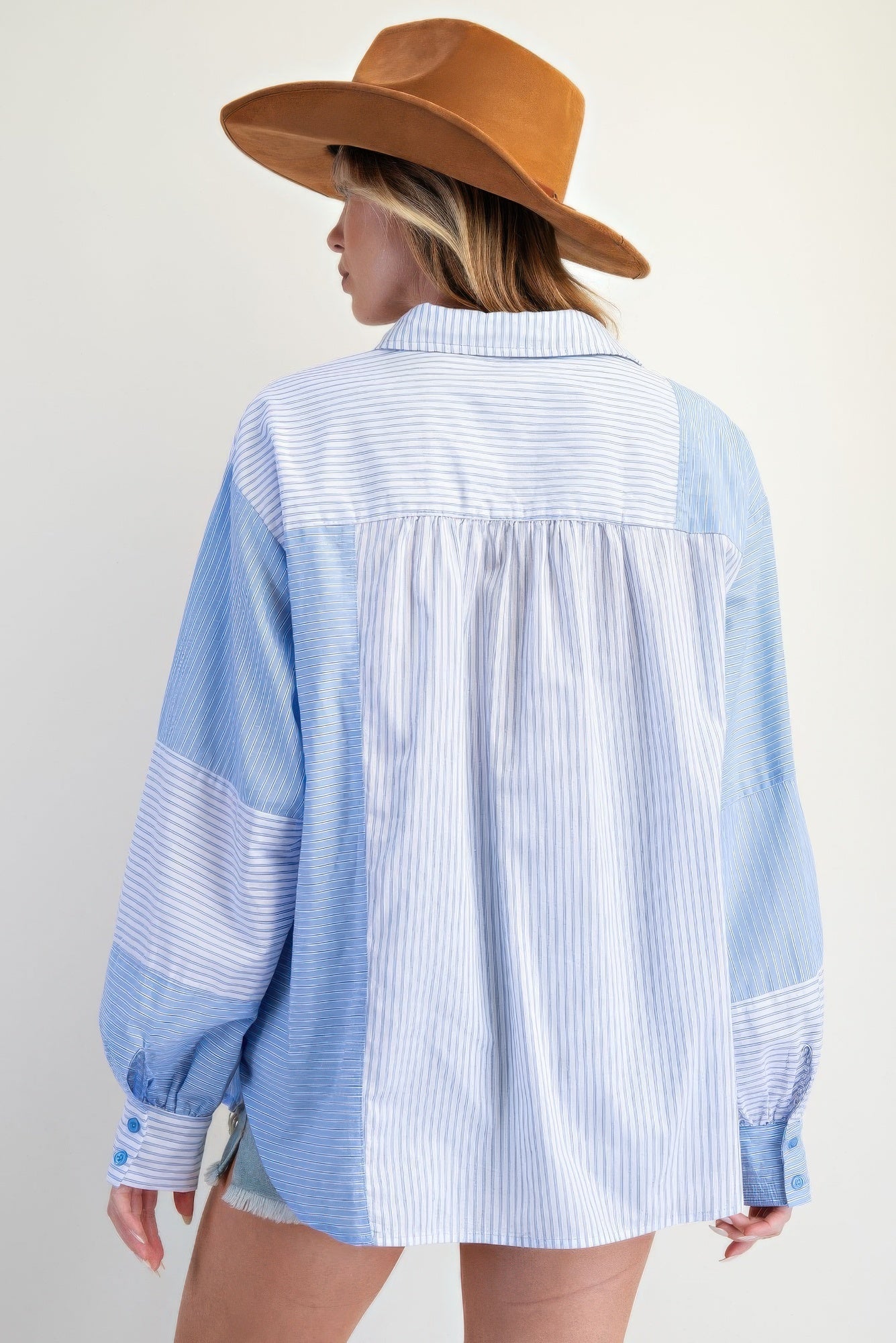 Stripe Mix Button Down Shirt - Wear Arielle
