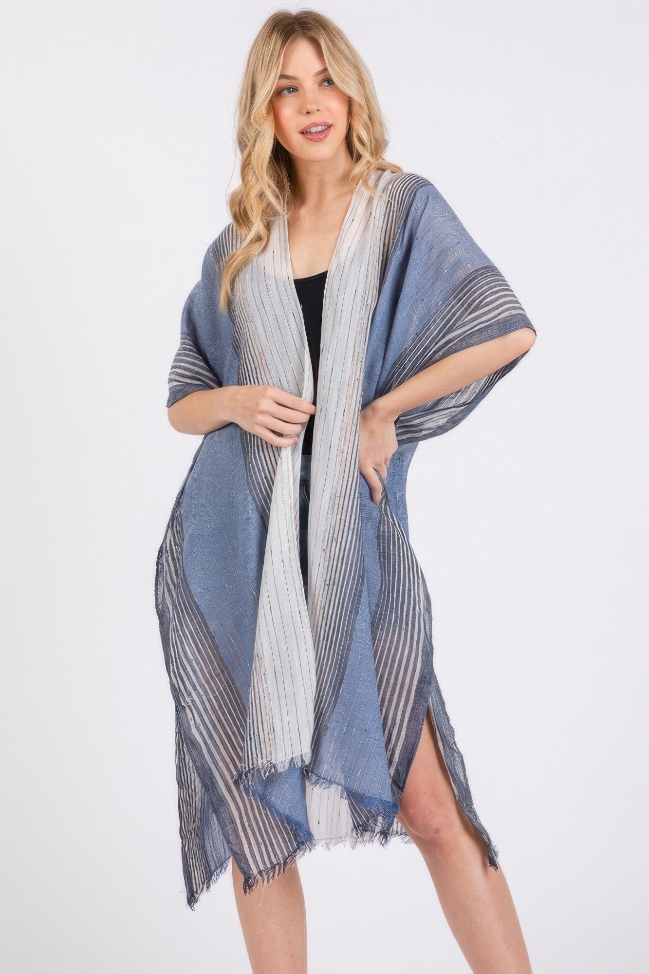 Striped Two Tone Cover Up Kimono - Wear Arielle