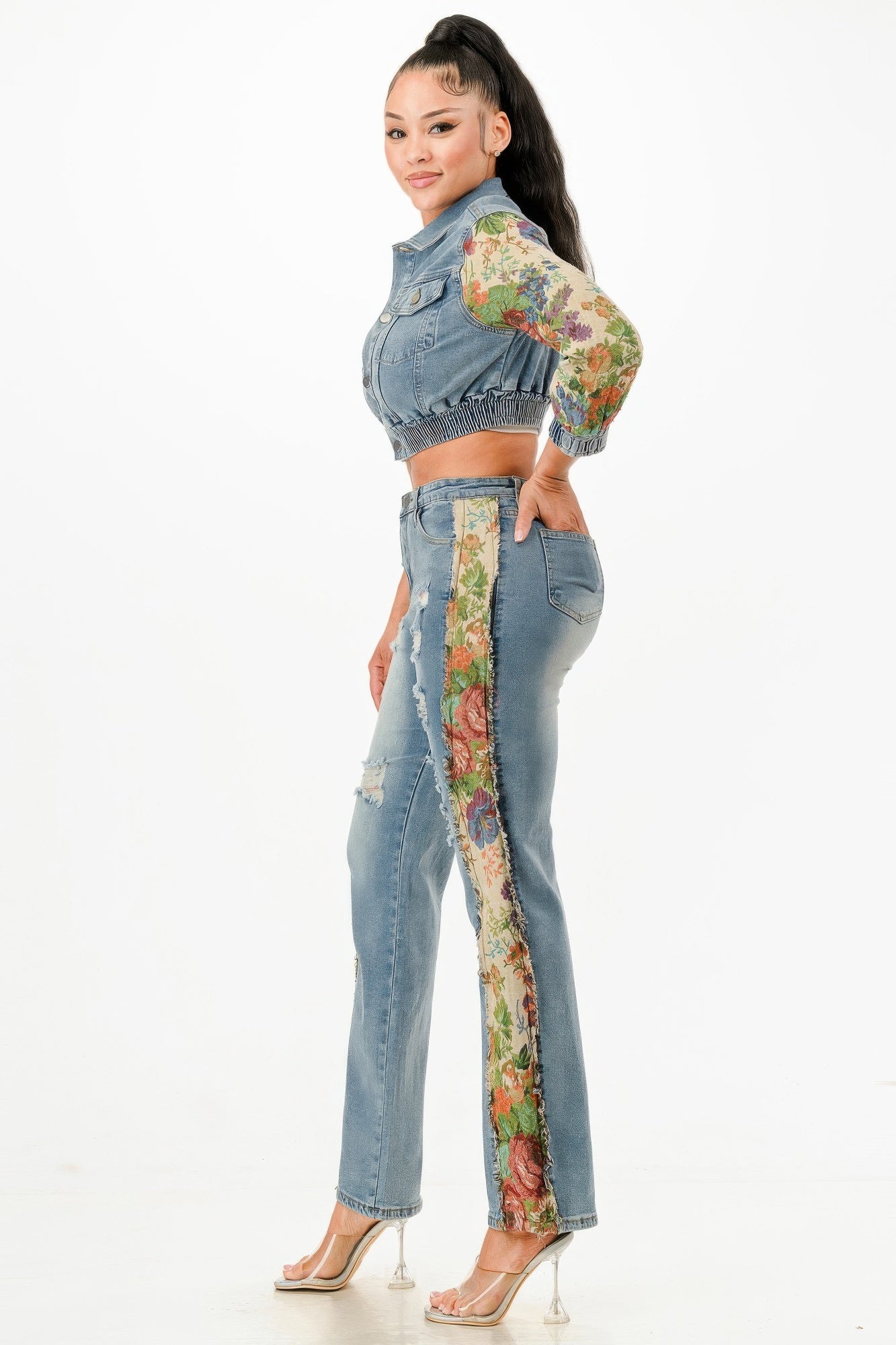 Tapestry Contrast Denim Set - Wear Arielle