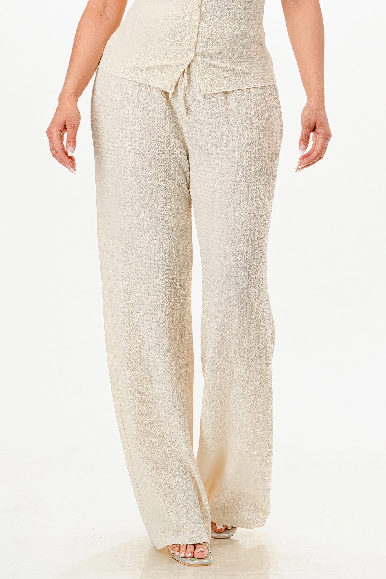 Textured Polo Top And Pants Set - Wear Arielle