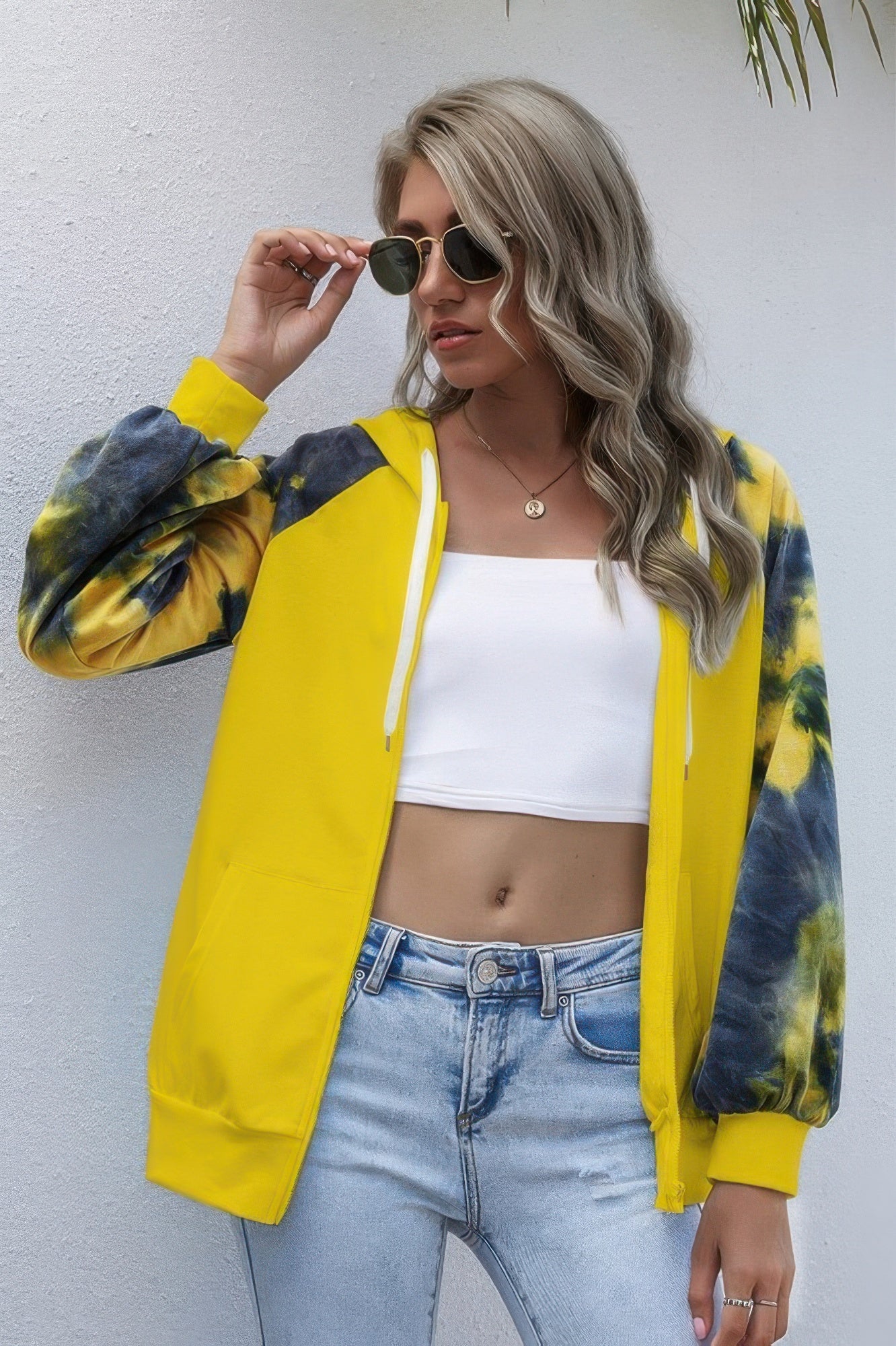 Tie Dye Full Zip Front Open Loose Hoodie - Wear Arielle