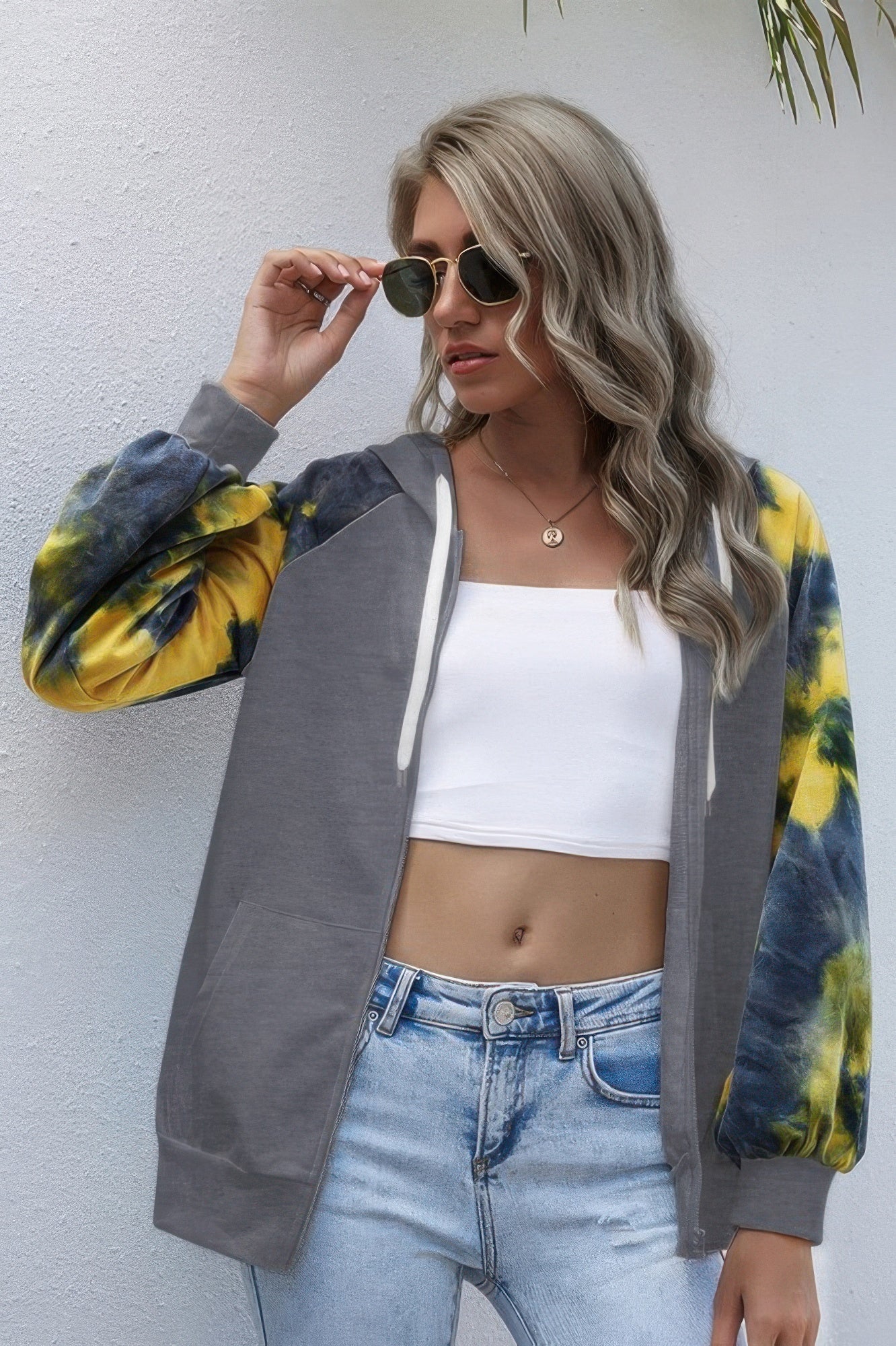 Tie Dye Full Zip Front Open Loose Hoodie - Wear Arielle