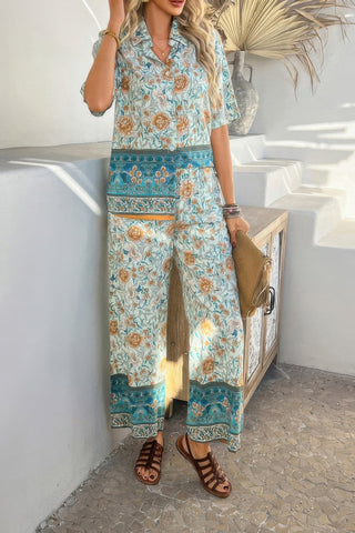 Two Pieces Button Down Boho Blouse Pant Sets - Wear Arielle